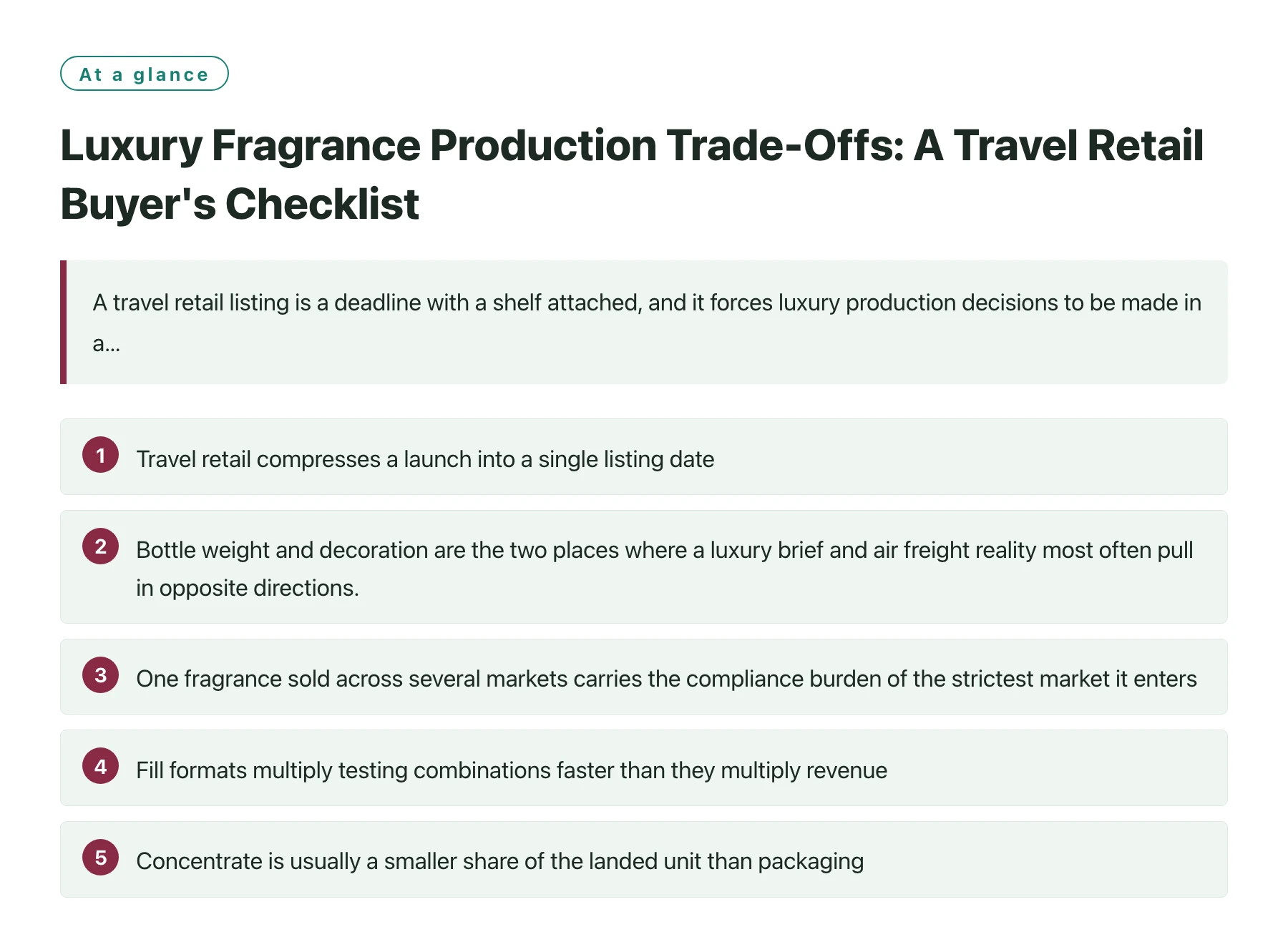 Luxury Fragrance Production Trade-Offs: A Travel Retail Buyer's Checklist——全文要点速览